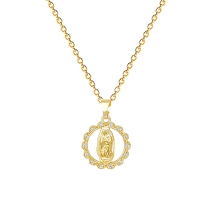Collier doré avec pendentif Notre-Dame de Guadalupe orné de pierres de zircon brillant