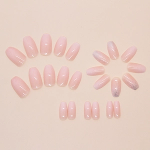 Nude pink ballerina nails with silver glitter gradient and solid color 24pcs set