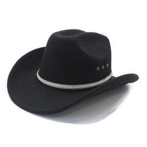 Classic black felt cowboy hat featuring pearl hatband and metallic side eyelets