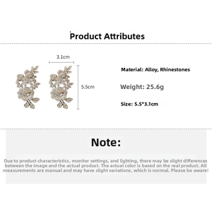 Detailed view of silver flower ear cuff with rhinestones showing 5.5cm x 3.1cm dimensions