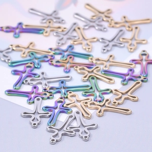 304 stainless steel cross pendants for DIY jewelry making in gold silver and rainbow