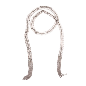 Exaggerated silver metal mesh tassel long necklace and waist chain for women