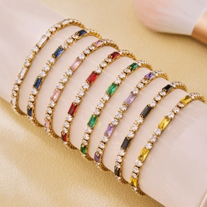 Luxe multi-color square zircon tennis bracelet in gold plated stainless steel