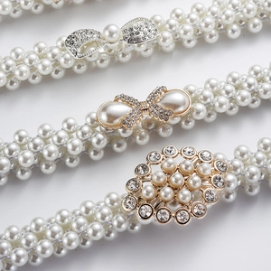 Elegant Artificial Pearl Elastic Waist Belt Faux Artificial Pearl Multi Strand Stretchy Dress Accessory Rhinestone Alloy Buckle Decoration