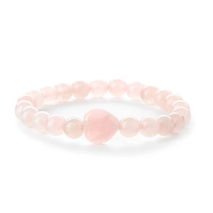 Pink natural stone beaded bracelet featuring a charming heart-shaped pendant on white background