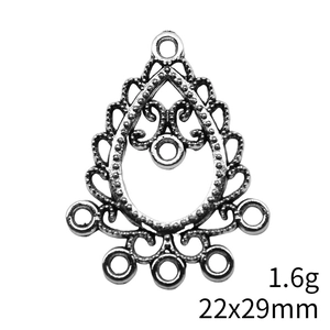 Antique silver earring connector component 22x29mm with intricate embossed details