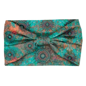 Bohemian mandala flower elastic headband for women with a stylish central knot design
