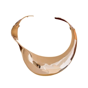Polished gold wide distorted choker necklace with a minimalist geometric streamline design