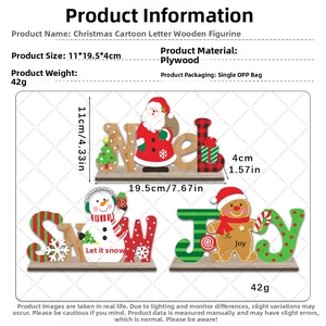 Detailed dimension view of Christmas wooden Joy letter ornament with a cute gingerbread man