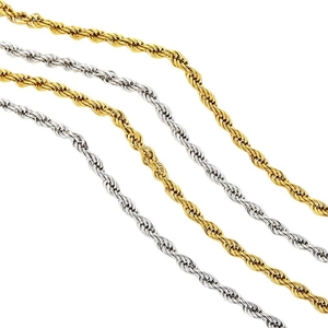 Classic 18K gold and silver rope chain necklace with polished stainless steel finish