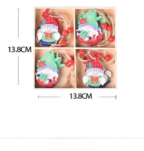 Detail view of 12-piece gnome wooden ornaments in a 13.8cm box for Christmas decor