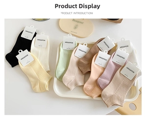 Detailed view of colorful ribbed cotton ankle socks set in soft candy tones