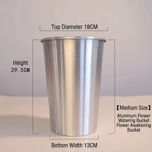 Silver aluminum flower bucket medium size detail with 18cm top diameter and 29.5cm height