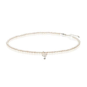 Elegant natural freshwater pearl necklace with an S925 silver leaf pendant on white background