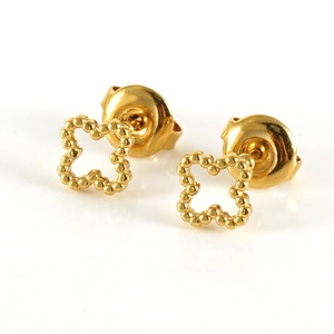 Elegant 18K gold stainless steel clover stud earrings with hollow beaded metal design
