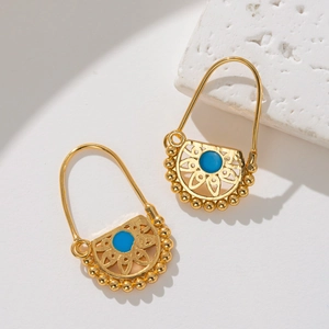 Vintage 18K gold plated bohemian earrings with turquoise inlay and filigree tassels