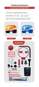 Detailed view of the 4-in-1 kids basketball set components and assembly accessories
