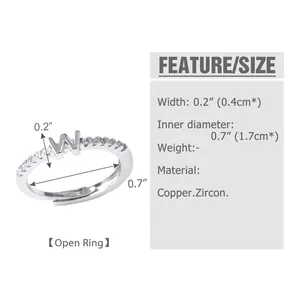 Detail view of the 18k gold plated letter W open ring with size and width measurements