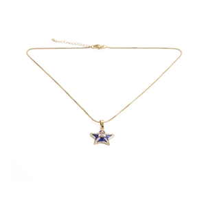 Detail of 18k gold-plated necklace featuring a blue enamel star pendant with zircon