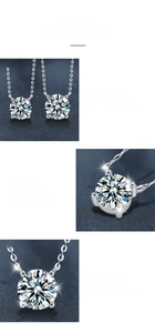 Macro detail of 2 carat and 3 carat moissanite necklaces with 4-prong S925 silver setting
