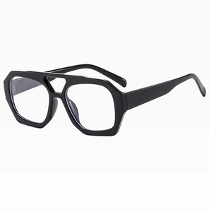 Detail view of classic black double-bridge pilot frame sunglasses with sleek finish
