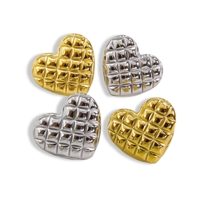 Quilted 14K gold and silver stainless steel heart earrings in classic embossed design