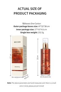 Dimensions détaillées et taille d'emballage du Body Shimmer Oil 85ml avec mesures
