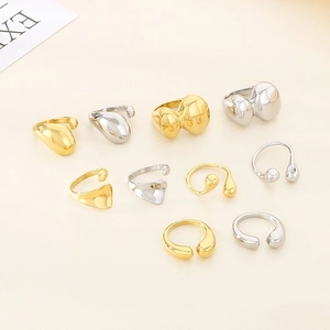 Irregular Open Ring Minimalist Geometric Liquid Metal Polished Titanium Steel Gold Plated Modern Jewelry For Women