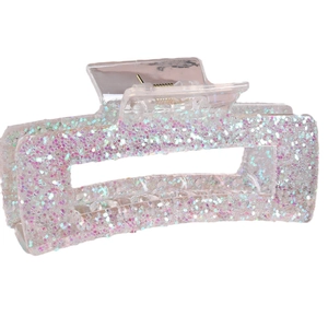 Pink glitter candy color hair claw clip with silver sparkles and square design