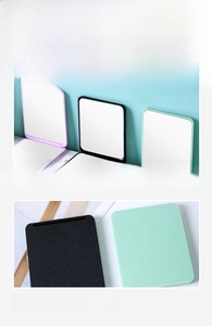 Close-up of portable folding makeup mirror in pastel colors with dual-sided HD reflection