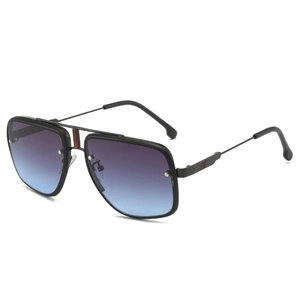 Classic pilot-style metal sunglasses with black frame and purple gradient lenses
