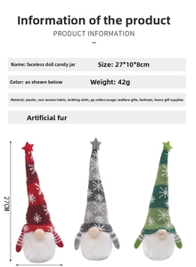 Detailed dimensions of gnome candy jars with size 27x10x8cm and weight 42g specifications