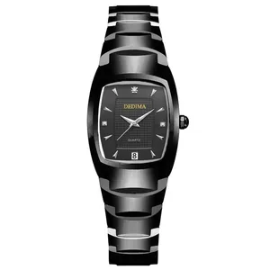 Modieus quartz horloge met dubbele kalender, zwarte wijzerplaat en metalen band