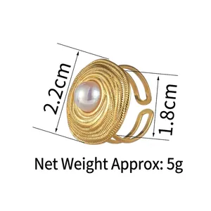 Detailed size map of bohemian gold starfish ring with ripple texture and pearl