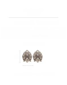 Detailed view of vintage pearl earrings with rhinestones and precise size specifications