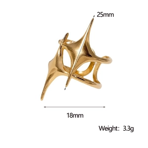 Detailed size chart showing gold star ring dimensions of 25mm height and 18mm width