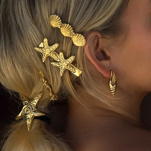 Edelstahl Seestern Muschel Haarklammern Gold Ozean Thema Wasserdicht Hypoallergen Haarnadel Metall Haargummi Mode Kopfschmuck Accessoire Für Damen