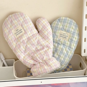 Gants d'hiver matelassés à carreaux avec doublure en peluche et poignets élastiques