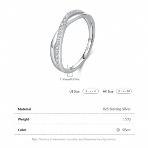S925 sterling silver minimalist double-layer intertwined twisted ring with cubic zirconia