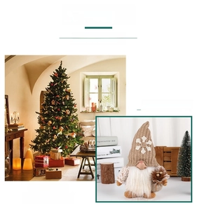 Detail of Christmas gnome with brown knitted hat and white beard in festive home setting