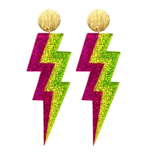 Retro Nineties Style Lightning Bolt Cassette Tape Radio Dangle Earrings Acrylic Glitter Neon Jewelry For Women Party Wear