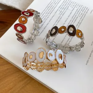 Irregular Geometric Enamel Alloy Elastic Bracelet Vintage Bohemian Style Mosaic Patchwork Jewelry For Women