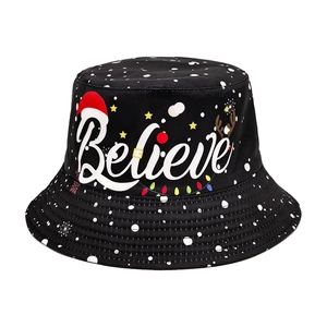 Christmas Santa Believe Print Bucket Hat Polyester Foldable Sun Protection Fisherman Hat For Men Women Holiday