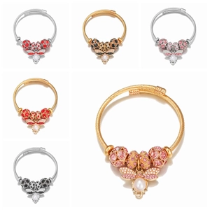 Elegant stainless steel charm bracelet featuring colorful bee pendants and crystal beads
