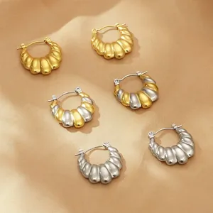 Boucles D'Oreilles Créoles Croissant Acier Inoxydable Plaqué Or 18K Forme U Vintage Bijoux Mode Pour Femmes
