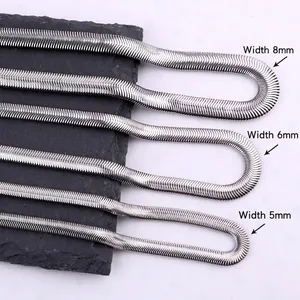 Polished silver stainless steel snake chain necklaces in 5mm, 6mm, and 8mm widths