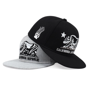 California Republic Snapback Hat Embroidery Bear Star Flat Brim Twill Baseball Cap Hip Hop Adjustable Sun Protection Outdoor