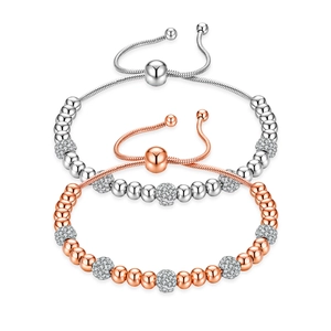 Bracelets ajustables en argent et or rose avec perles en acier et boules serties