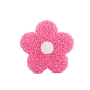 Detail of soft pink teddy velvet 8cm flower accessory with white plush center core