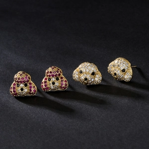 Poodle Dog Stud Earrings Copper Micro Paved Cubic Zirconia 18K Gold Plated Animal Shape Cute Jewelry For Women